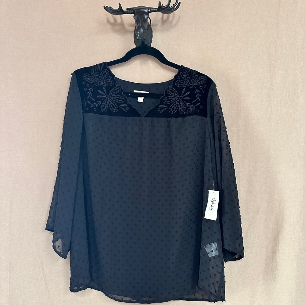 Style & Co Plus Size‎ Layered Sheer Polka Dot Patterned Blouse - 1X